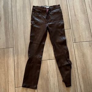 Frame dark brown leather pants